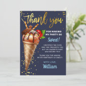 スウィート金ゴールドチョコレートアイスクリーム誕生日ネイビーブルー サンキューカード (スタンド正面)