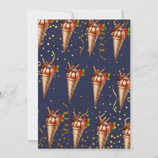 スウィート金ゴールドチョコレートアイスクリーム誕生日ネイビーブルー サンキューカード (裏面)