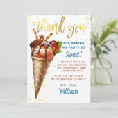 スウィート金ゴールドチョコレートアイスクリーム誕生日 サンキューカード (スタンド正面)