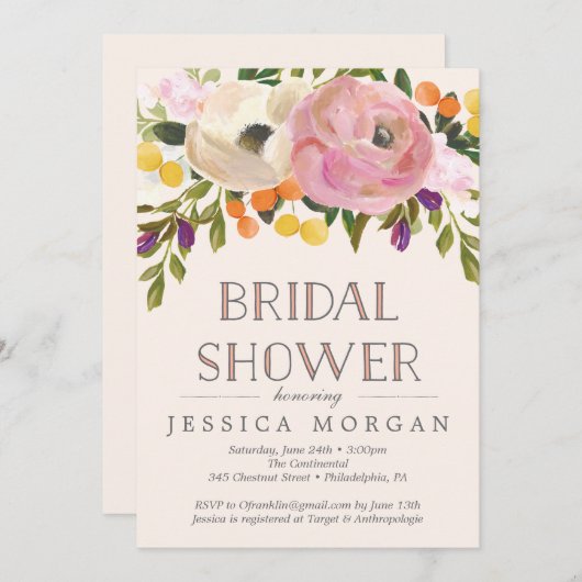 スウィート開花ブライダルシャワー招待カード 招待状 (正面/裏面)