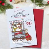 スウィート雪だるまキャンディカートウォーターカラーホリデーパーティー 招待状