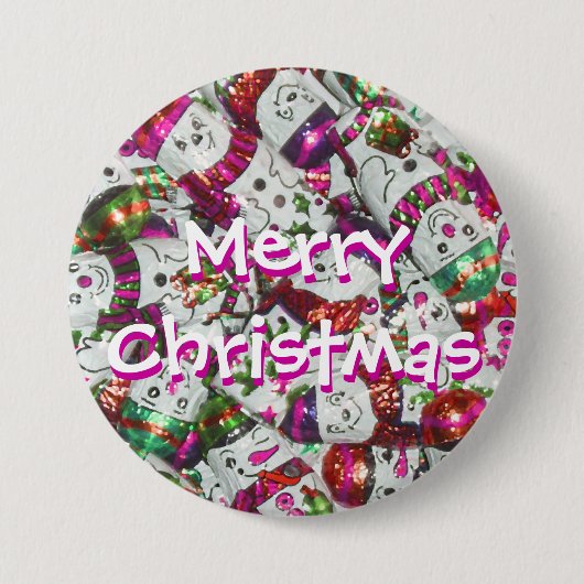 スウィート雪だるまピンクメリークリスマスボタン 缶バッジ (正面)
