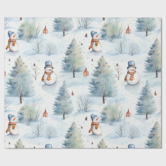 スウィート雪だるまフォレストウィンターホリデイ ラッピングペーパー (フラット)