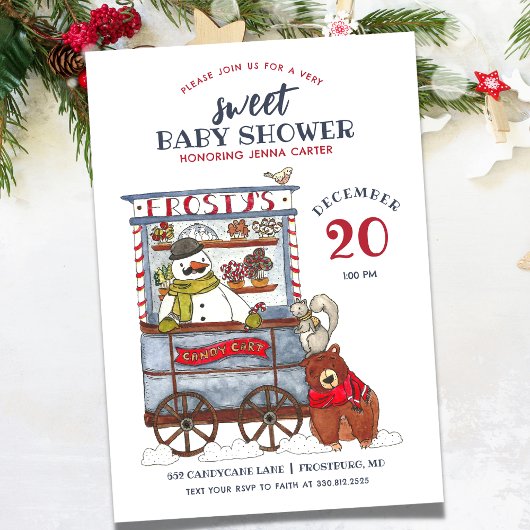 スウィート雪だるまフォレスト12月ベビーシャワー 招待状