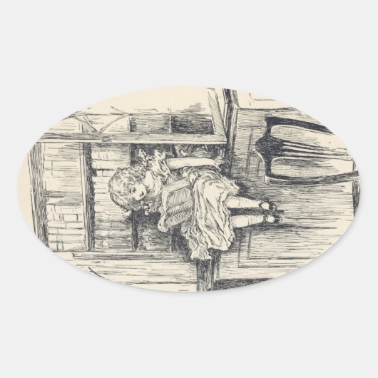 スウィート魅力的ヴィンテージ読小さな女の子の本 楕円形シール (正面)