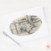 スウィート魅力的ヴィンテージ読小さな女の子の本 楕円形シール (封筒)