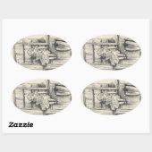 スウィート魅力的ヴィンテージ読小さな女の子の本 楕円形シール (シート)