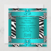 スウィート13おもしろいパーティーゼブラティール(緑がかった色)ブルーチケット3S 招待状 (裏面)