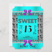 スウィート13おもしろいパーティーゼブラティール(緑がかった色)ブルーパープルチケット 招待状 (正面)