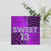 スウィート13 13歳の誕生日 ゼブラ 牛 パープル ブラック 招待状 (スタンド正面)