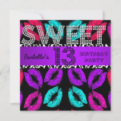 スウィート13 13歳の誕生日 リップ 牛 紫 黒 招待状 (正面)