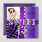 スウィート13 13誕生日ゼブラカウパープルブラック 招待状 (正面/裏面)