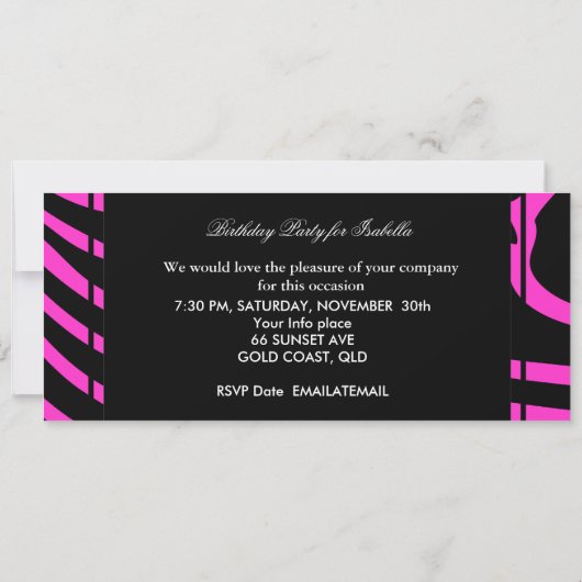 スウィート13 13誕生日ゼブラカウホットピンクブラック 招待状 (裏面)