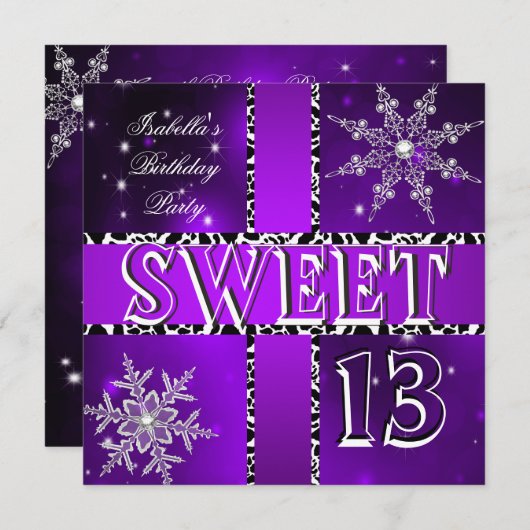 スウィート13 13誕生日パープルウィンターワンダーランド2 招待状 (正面/裏面)
