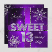 スウィート13 13誕生日パープルウィンターワンダーランド 招待状 (正面/裏面)