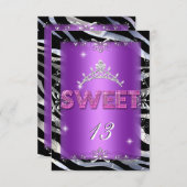 スウィート13 13誕生日ピンクパープルゼブラ 招待状 (正面/裏面)