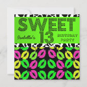 スウィート13 13誕生日リップクワライムピンクブラック 招待状 (正面)