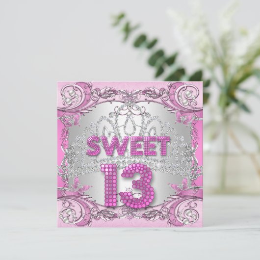 スウィート13 13thピンクシルバーティアラ誕生日パーティー2 招待状 (スタンド正面)
