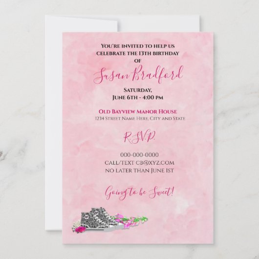 スウィート13thバースデーパーティーへの招待、スニーカー 招待状 (裏面)
