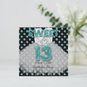 スウィート13thバースデーパーティーガールズ1310代のティール（緑がかった色）ブルー 招待状 (スタンド正面)