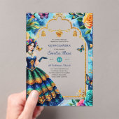 スウィート15キンセアニェラ蝶フィエスタフラワーズ アクリル招待状 (インサイチュ (ポータブル))