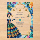 スウィート15キンセアニェラ蝶フィエスタフラワーズ アクリル招待状 (正面)
