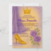 スウィート15キ王室のンセアニラ金ゴールドクラウンパープルドレス 招待状 (正面)