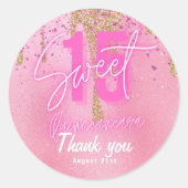 スウィート15ピンクグリッターフォイルキンセアニェラバラ金ゴールドC ラウンドシール (正面)