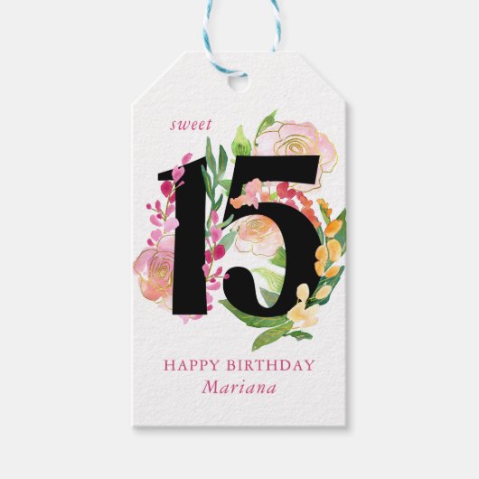スウィート15フローラナンバー15誕生日 ギフトタグ (正面)