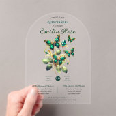 スウィート15蝶キンセアニェラエメラルドグリーン金ゴールド アクリル招待状 (インサイチュ (ポータブル))