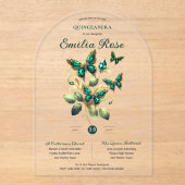 スウィート15蝶キンセアニェラエメラルドグリーン金ゴールド アクリル招待状 (正面)