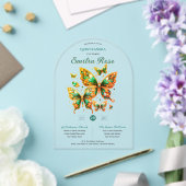 スウィート15蝶キンセアニェラエメラルドグリーン金ゴールド アクリル招待状 (インサイチュ (ウェディング))