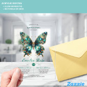 スウィート15蝶キンセアニェラティール(緑がかった色)金ゴールドダイヤモンド アクリル招待状