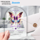 スウィート15蝶キンセアニェラパープルブルー金ゴールド アクリル招待状