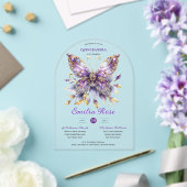 スウィート15蝶キンセアニェラパープルブルー金ゴールド アクリル招待状 (インサイチュ (ウェディング))