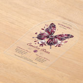 スウィート15蝶キンセアニェラブルガンディダイヤモンド アクリル招待状 (レイダウン)