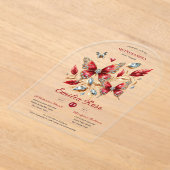 スウィート15蝶キンセアニェラレッドカードダイヤモンド アクリル招待状 (レイダウン)