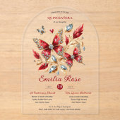 スウィート15蝶キンセアニェラレッドカードダイヤモンド アクリル招待状 (正面)