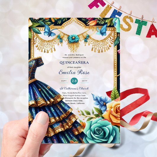 スウィート15誕生日キンセアニェラ蝶フィエスタ アクリル招待状