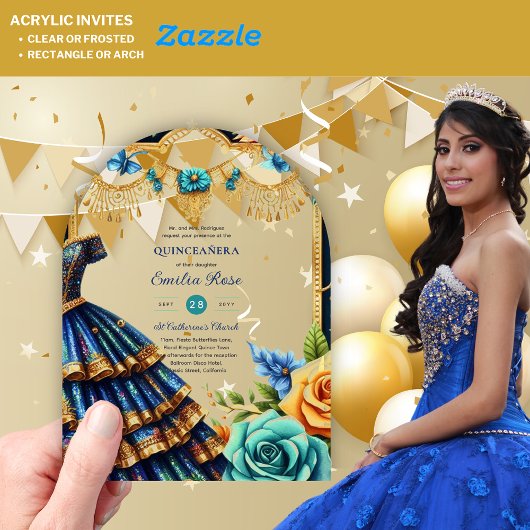 スウィート15誕生日キンセアニェラ蝶フィエスタ アクリル招待状