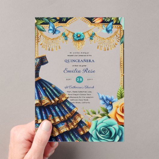 スウィート15誕生日キンセアニェラ蝶フィエスタ アクリル招待状 (インサイチュ (ポータブル))