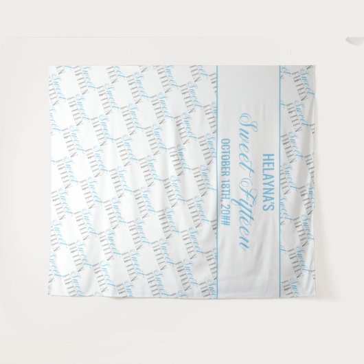 スウィート15 ベビーブルー シルバー バースデーパーティー 背景 タペストリー (正面(横))