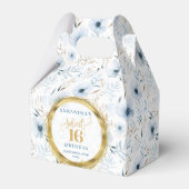 スウィート16お気に入りボックスダスティブルーブルーフローラ金ゴールドグリッター フェイバーボックス (正面サイド)