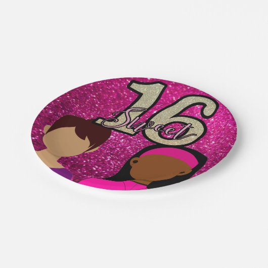 スウィート16お誕生日ケーキピンク紙プレート ペーパープレート (アングル)