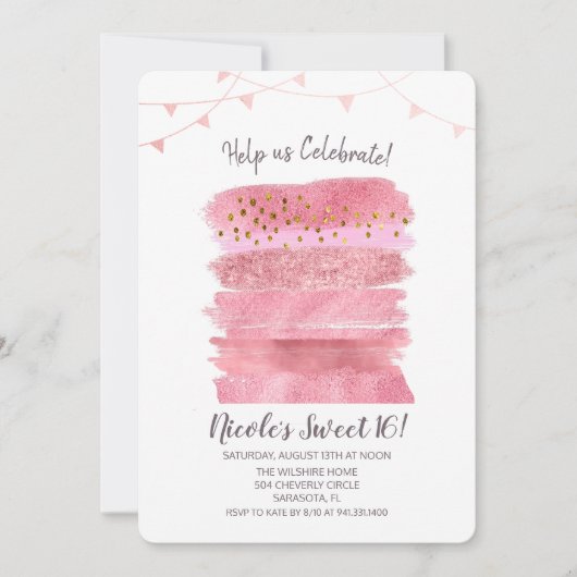 スウィート16お誕生日ケーキ招待状 招待状 (正面)