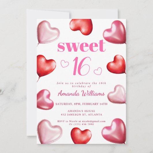 スウィート16かわいいピンクのシックガーリーバースデーパーティー 招待状 (正面)