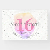 スウィート16かわいらしバラピンクかわいらしバースデーパーティー 横断幕 (横)