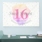 スウィート16かわいらしバラピンクかわいらしバースデーパーティー  横断幕 (トレードショー)