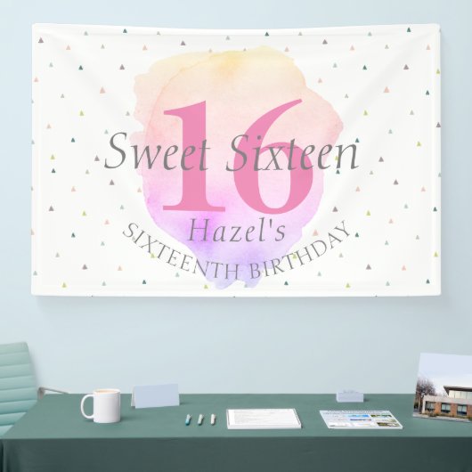 スウィート16かわいらしバラピンクかわいらしバースデーパーティー  横断幕 (トレードショー)