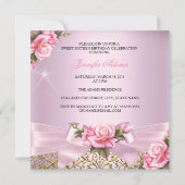 スウィート16かわいらしピンクローズボウ誕生日パーティー 招待状 (裏面)